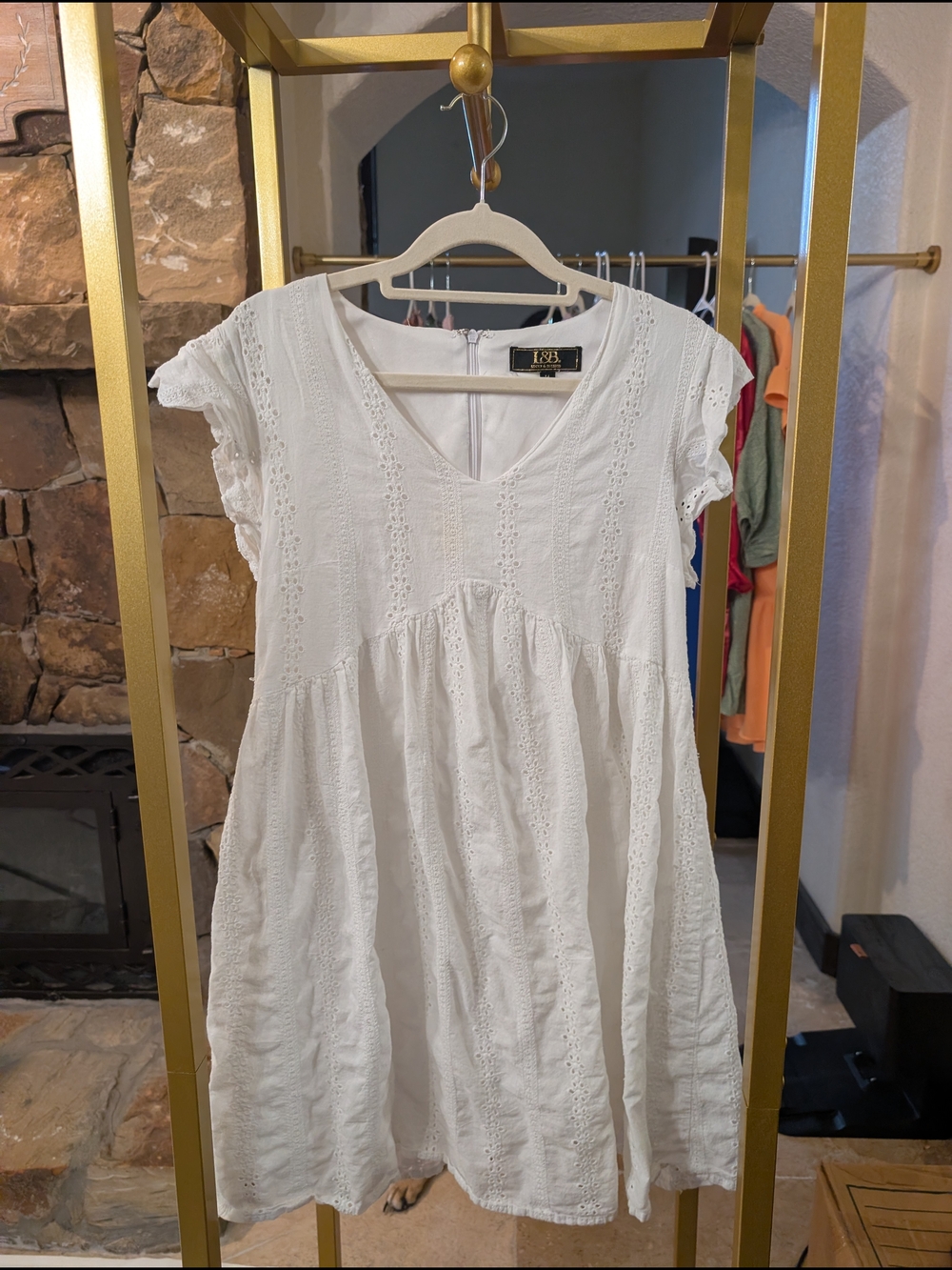 L&B White Eyelet V-Neck Babydoll Dress